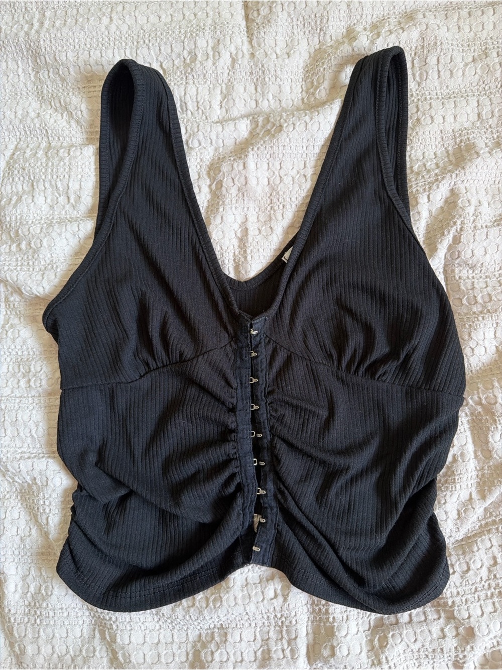 Caution To The Wind Black Ribbed Hook-Front Camisole